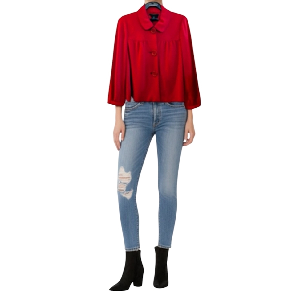 Sandro Sportswear Red Big Button Cropped Boxy Lined Jacket Size Med EUC Luxury